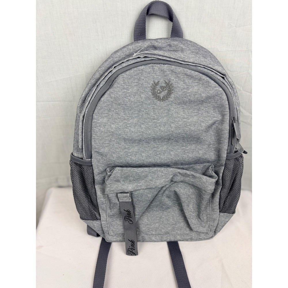 Victorias Secret PINK Heather Grey Collegiate Backpack School Travel Bag Crest - Picture 2 of 8